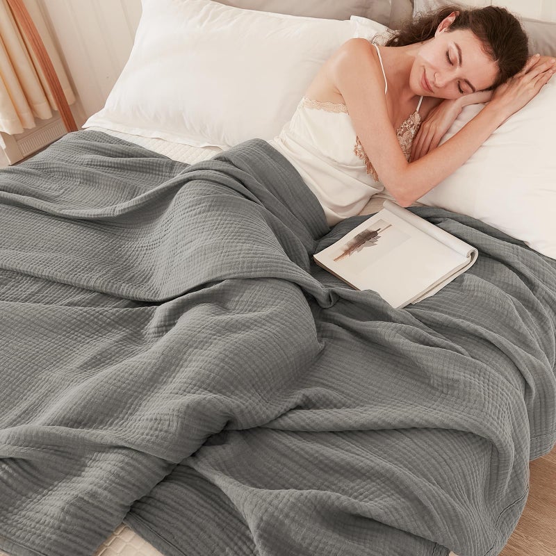 EMME Muslin Grey Twin Blanket 100% Cotton Bed Blankets for Adults and Baby 60"x80" Lightweight Soft Breathable All Season Solid Pre-Washed Gauze, Grey - Image 2